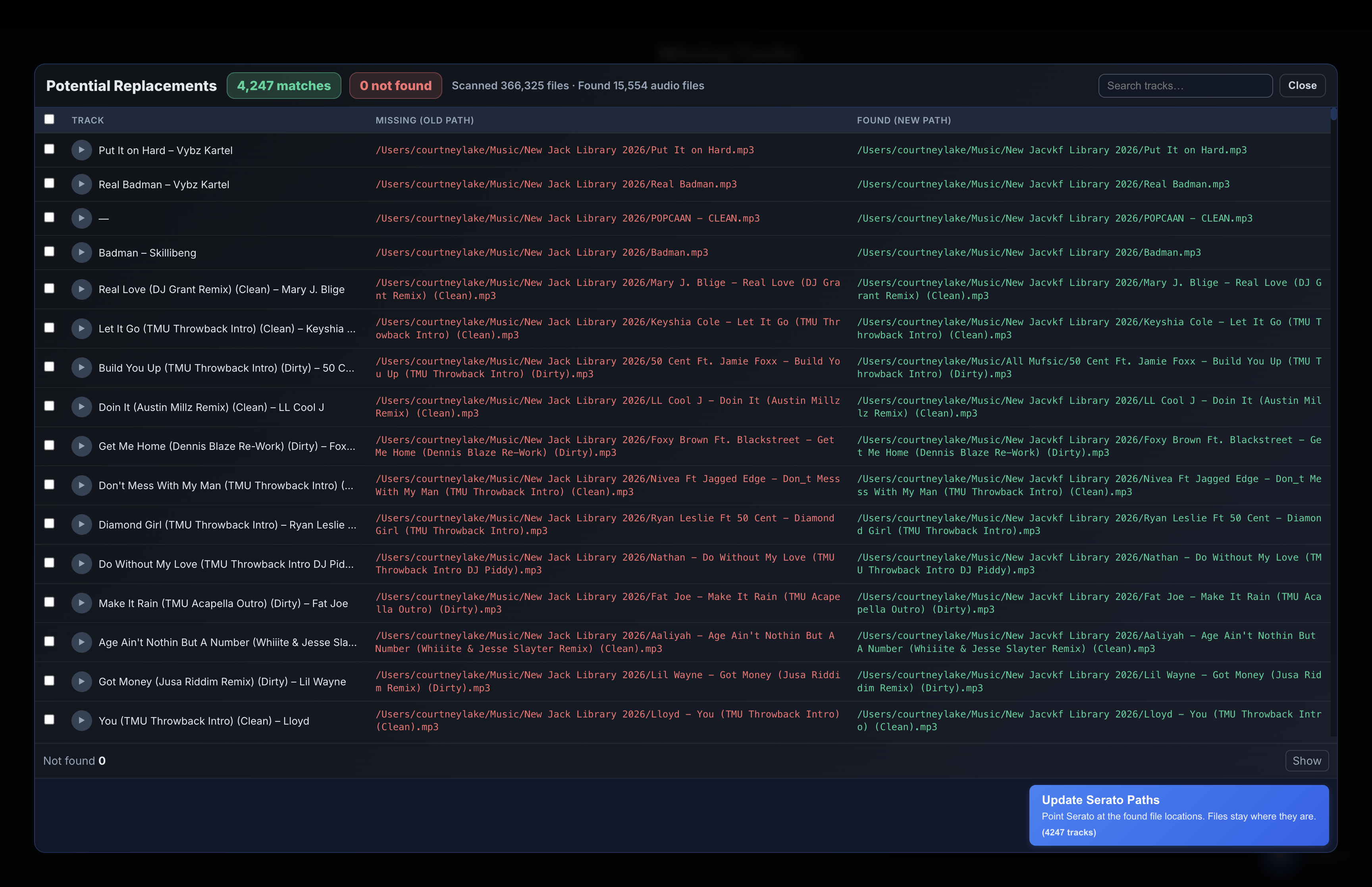 Find and fix missing tracks in MLT